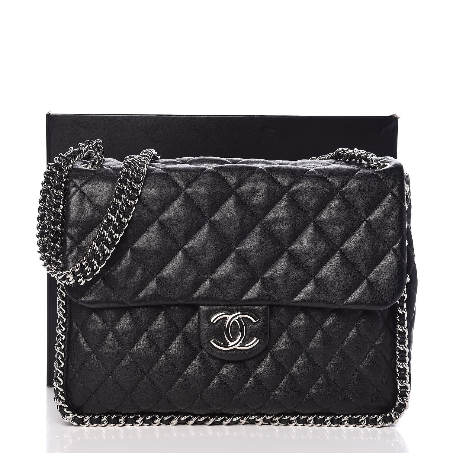 Chanel Washed Lambskin Quilted Maxi Chain Around Flap Black 10 of 10