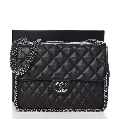 Chanel Washed Lambskin Quilted Maxi Chain Around Flap Black 10 of 10