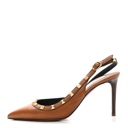 Valentino Garavani Pebbled Calfskin Rockstud Half D'Orsay Slingback 85mm Pumps 38 Cuoio 1 of 10