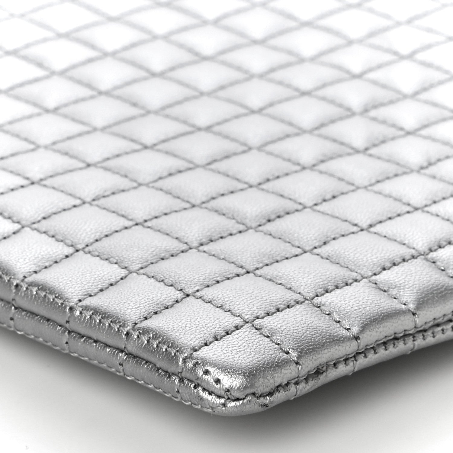 Celine Laminated Calfskin Quilted C Charm Pouch Silver 8 of 9