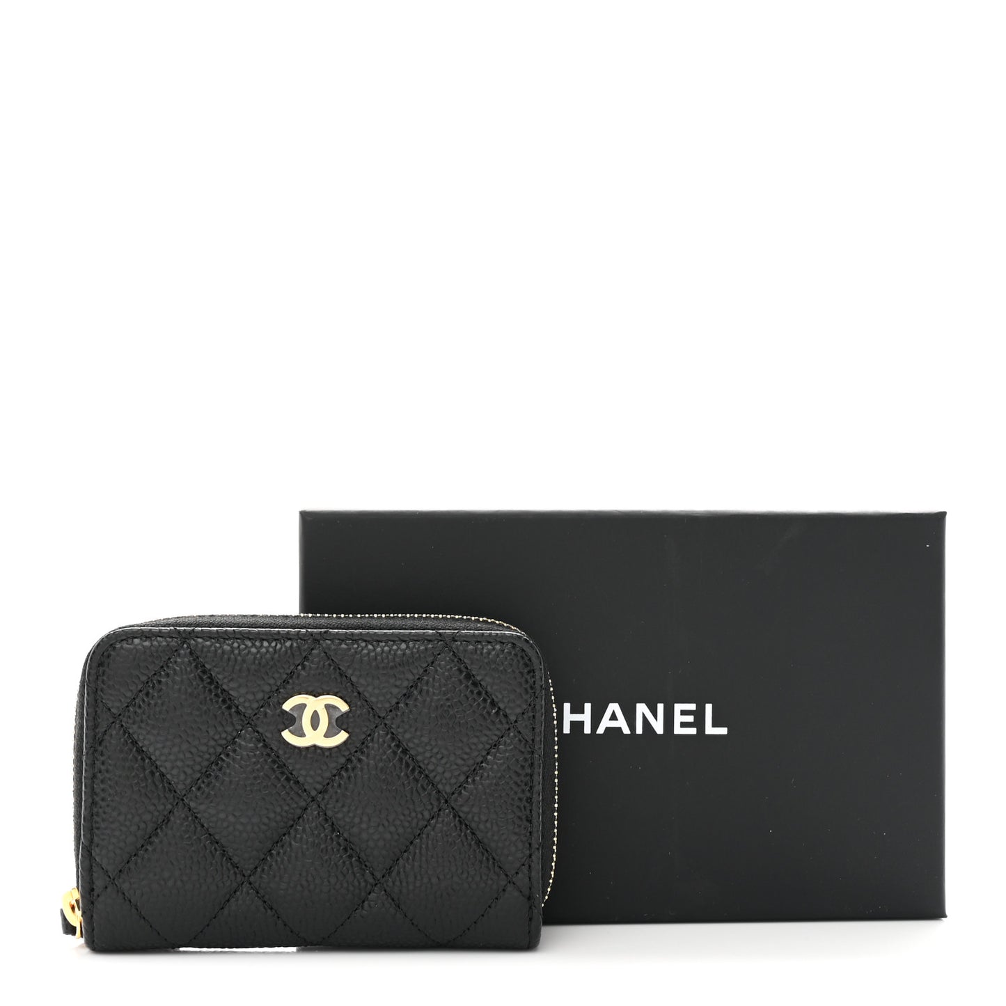 Caviar Quilted Zip Coin Purse Black