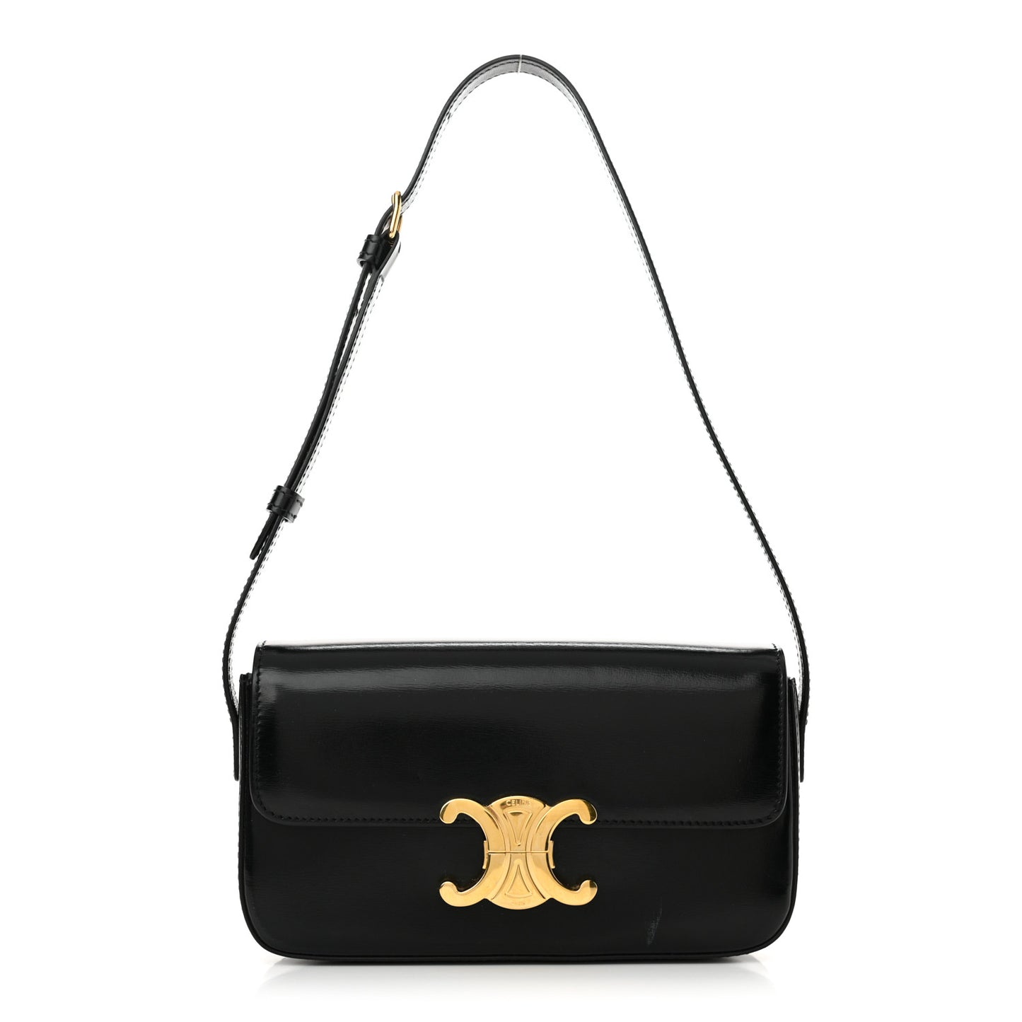 Shiny Calfskin Triomphe Shoulder Bag Black