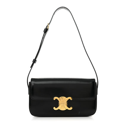 Celine Shiny Calfskin Triomphe Shoulder Bag Black 1 of 12