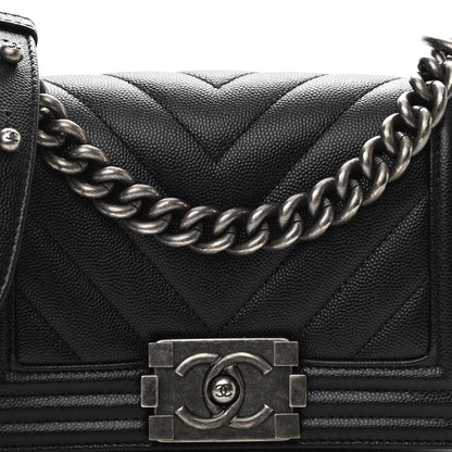 Chanel Caviar Chevron Quilted Small Boy Flap Black 7 of 10