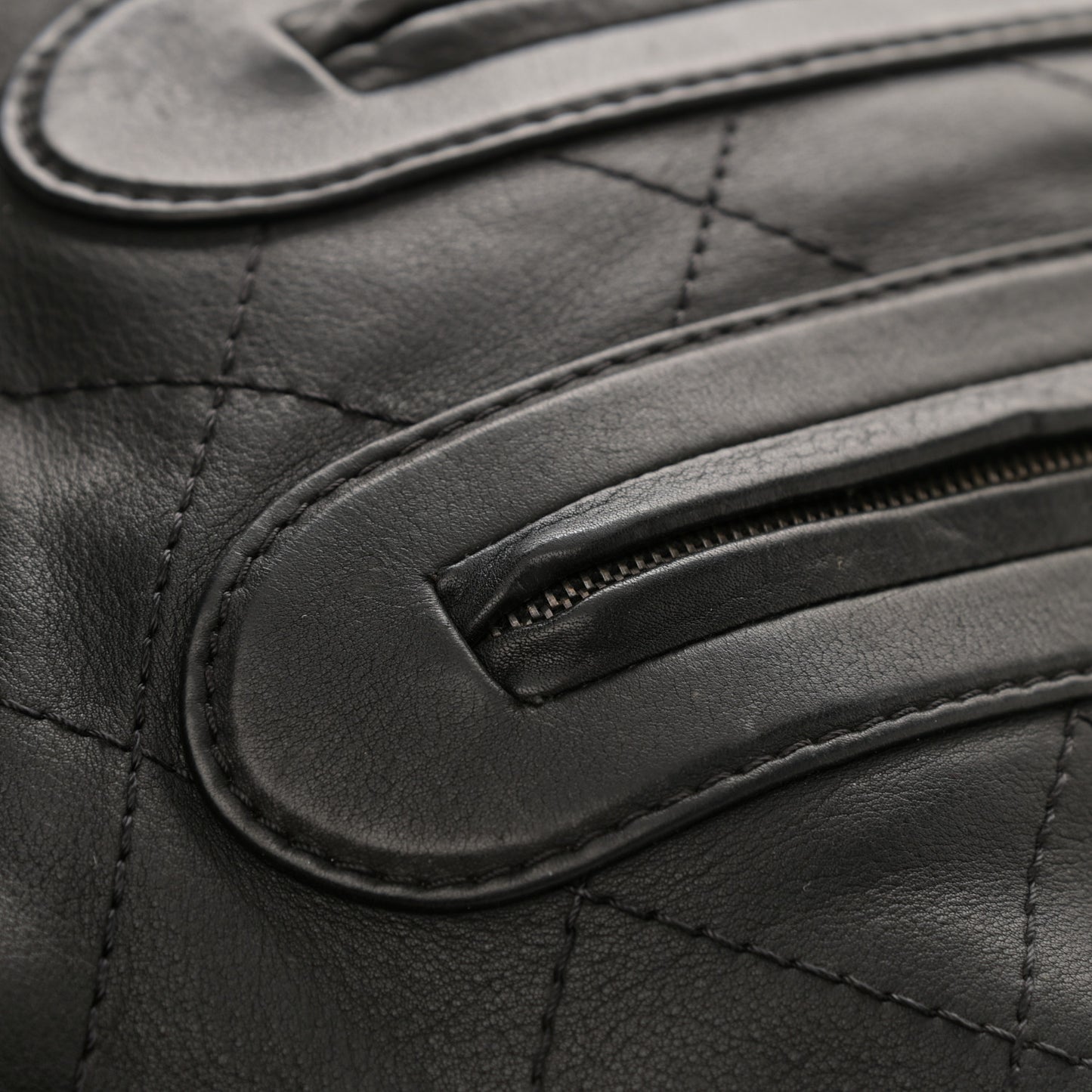 Calfskin Stitched Double Zip Hobo Black