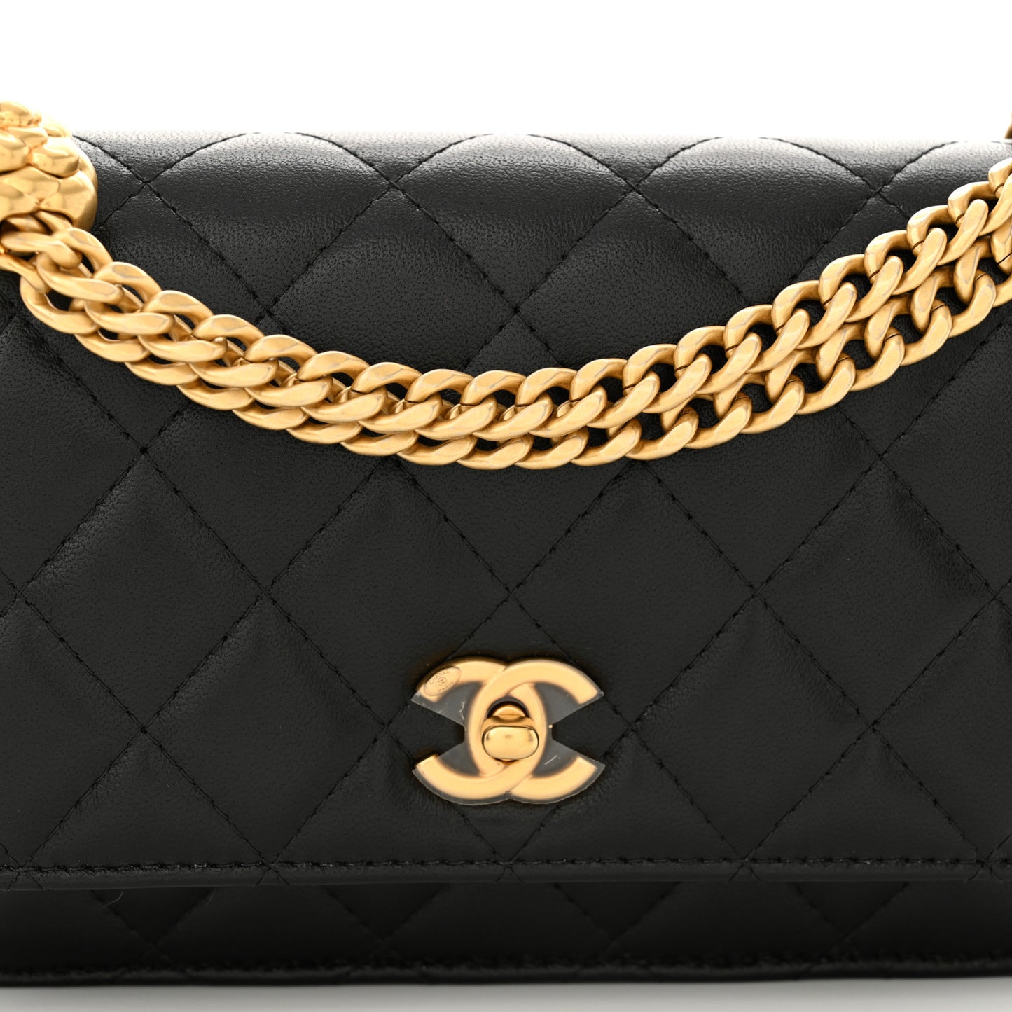 Lambskin Quilted Sweet Camellia Wallet On Chain WOC Black