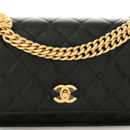 Chanel Lambskin Quilted Sweet Camellia Wallet On Chain WOC Black 9 of 11