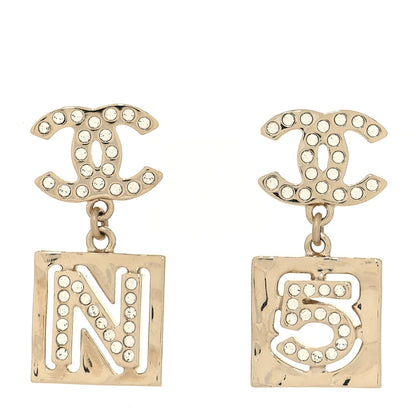 Chanel Crystal CC No 5 Drop Earrings Gold 1 of 4