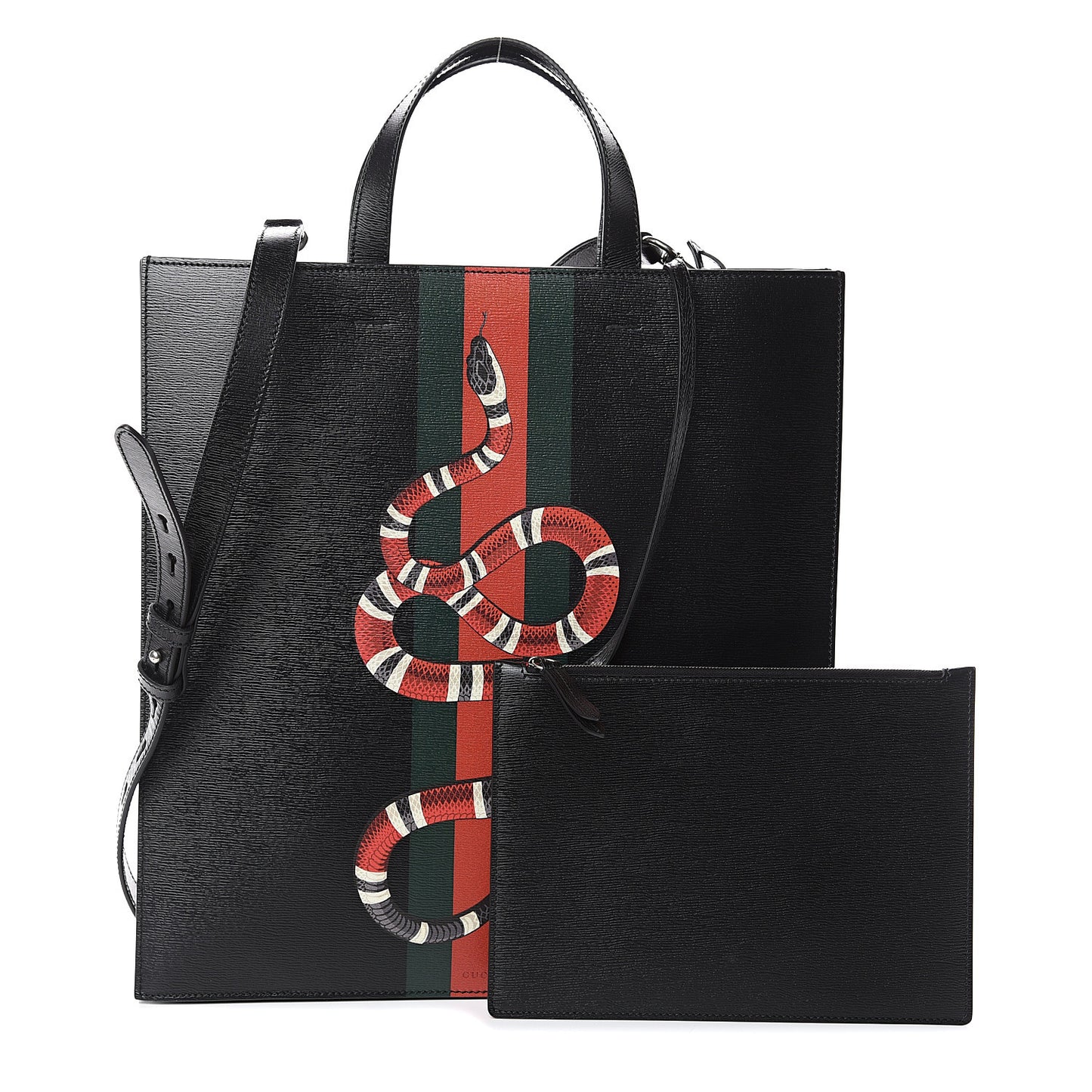 Calfskin Kingsnake Print Vertical Tote Black