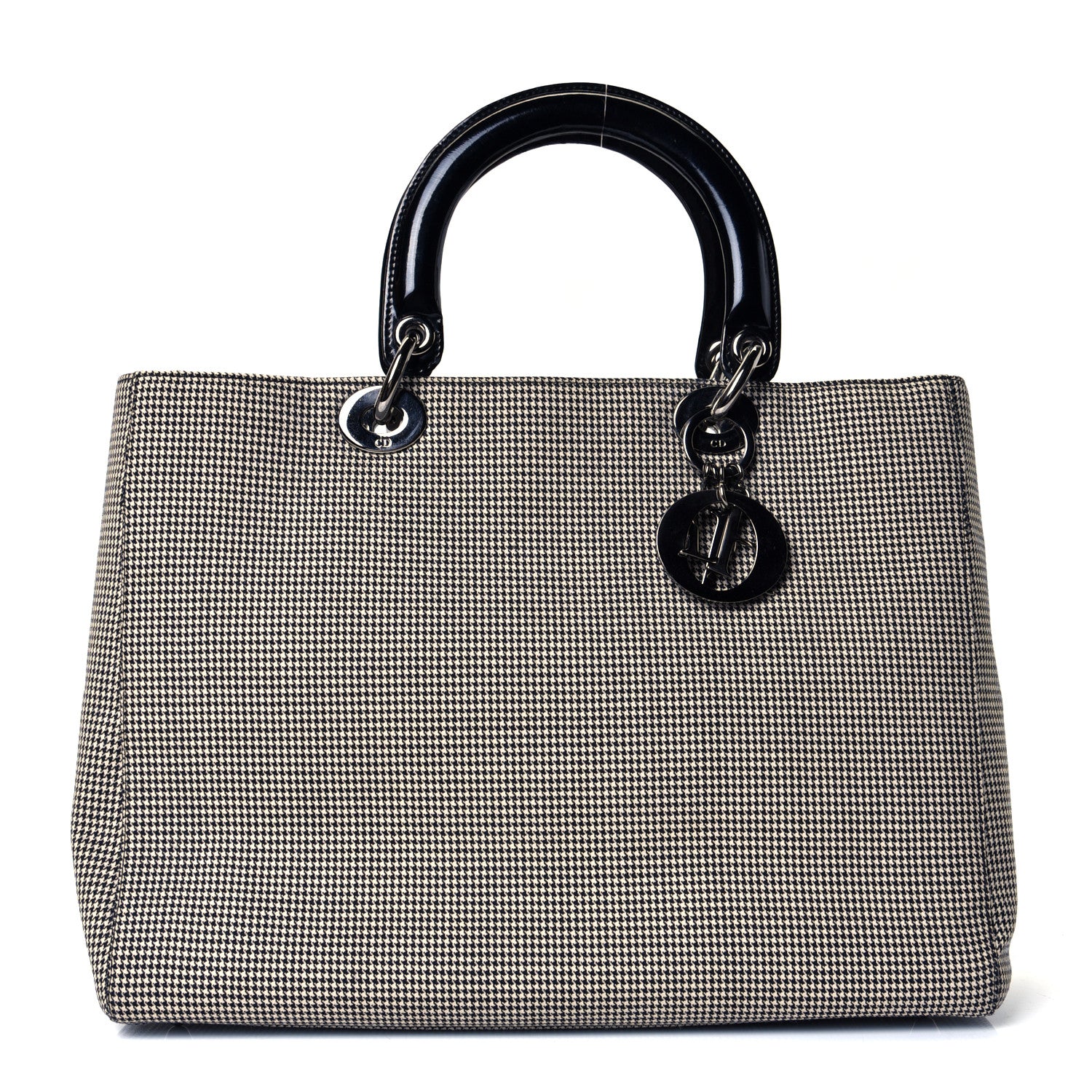 Christian Dior Canvas Houndstooth Patent Large Lady Dior Black 1 of 4