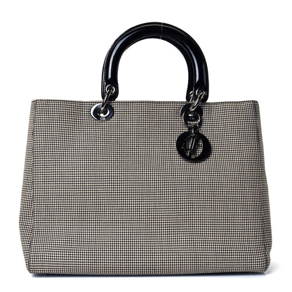 Christian Dior Canvas Houndstooth Patent Large Lady Dior Black 1 of 4