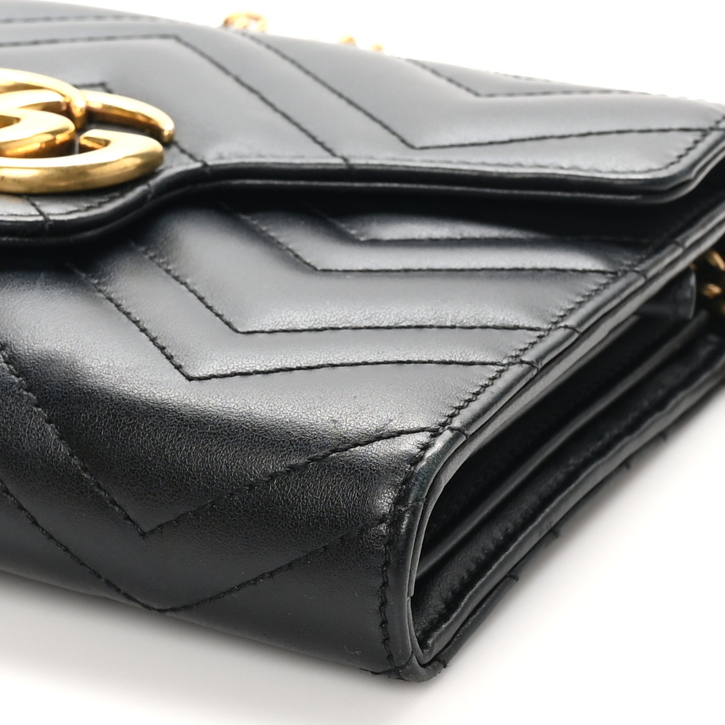Calfskin Matelasse GG Marmont Chain Wallet Black