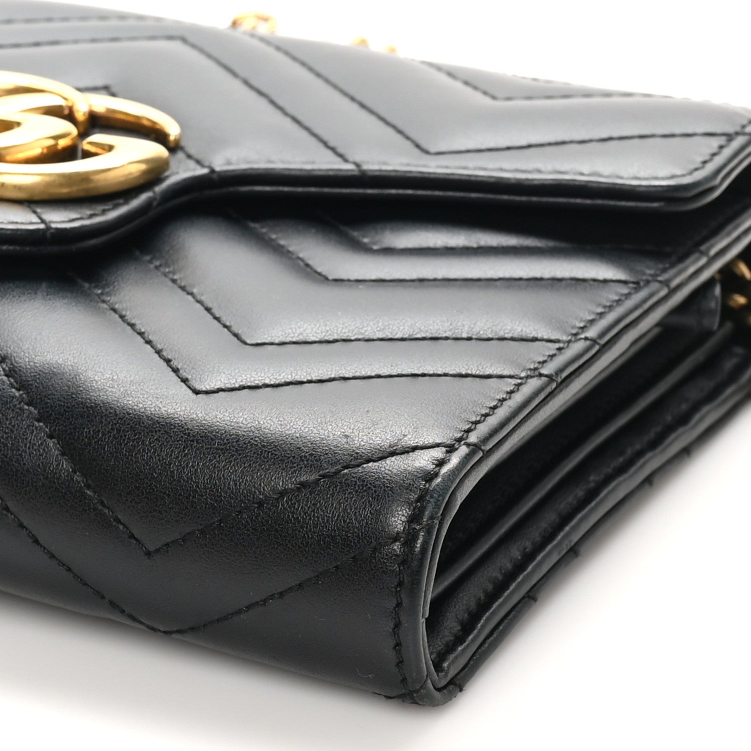 Gucci Calfskin Matelasse GG Marmont Chain Wallet Black 10 of 11
