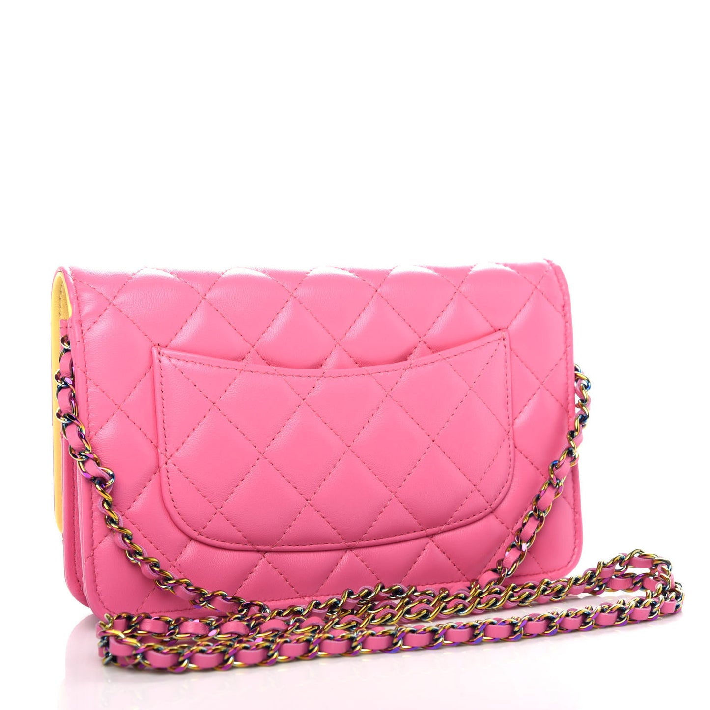 Lambskin Quilted Wallet On Chain WOC Pink Yellow
