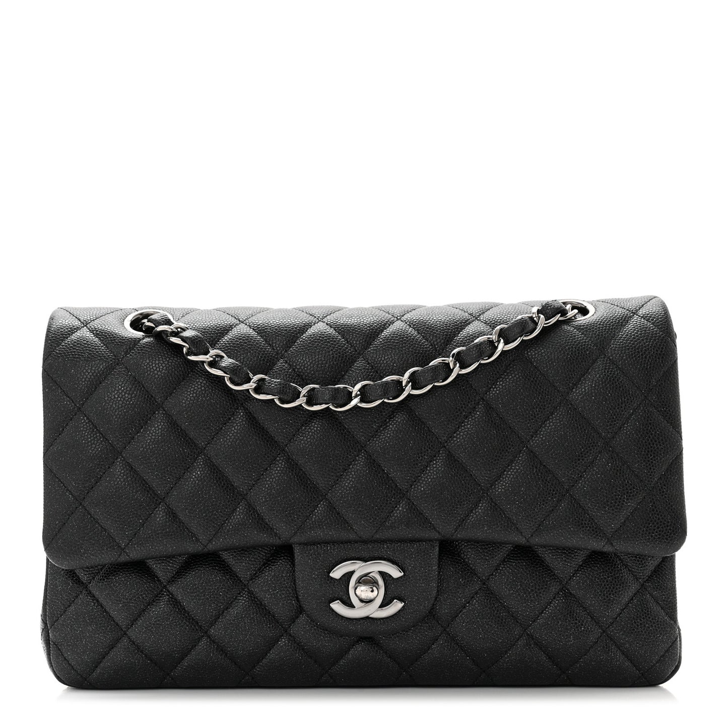 Iridescent Caviar Quilted Medium Double Flap Black