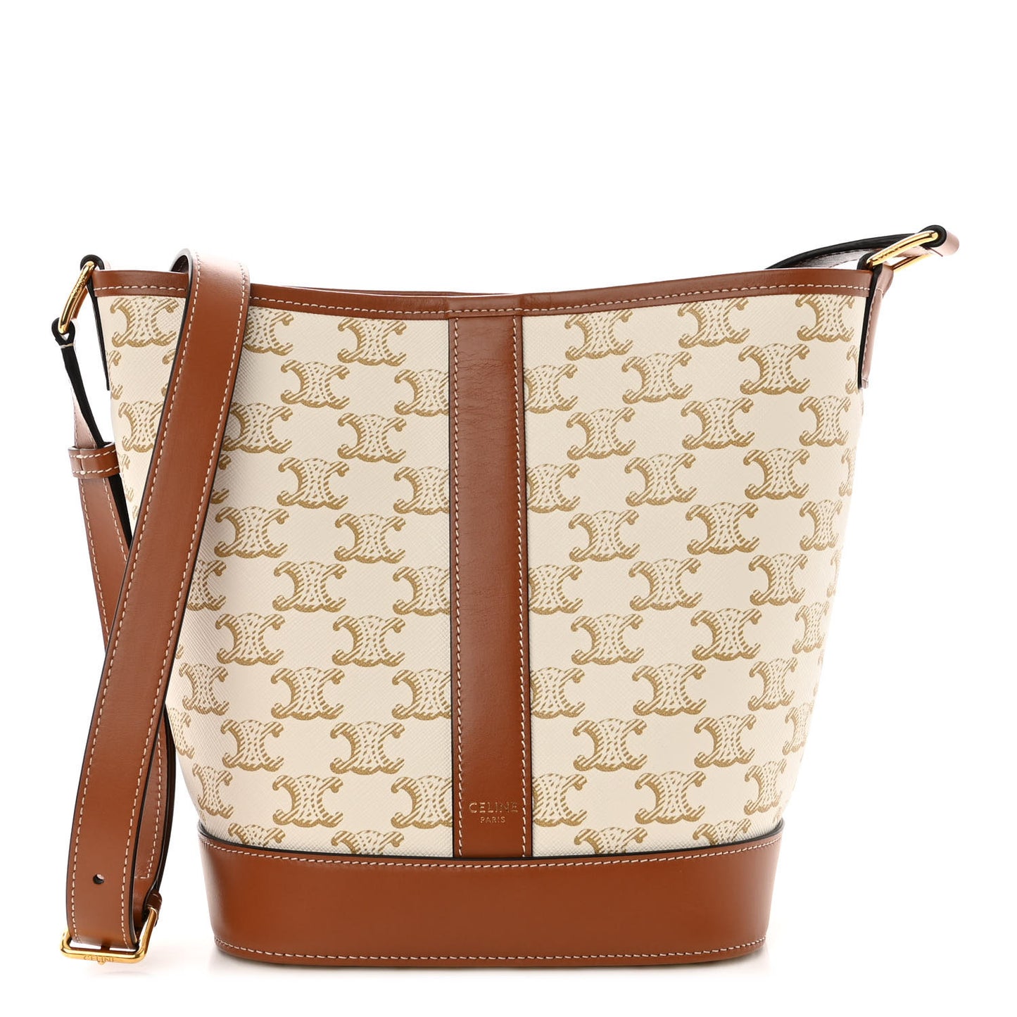 Triomphe Canvas Calfskin Small Bucket Bag White