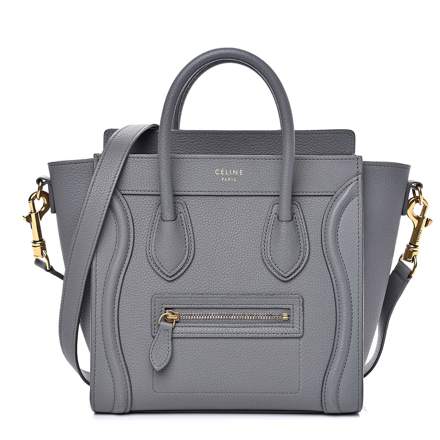 Celine Drummed Calfskin Nano Luggage Kohl 1 of 14