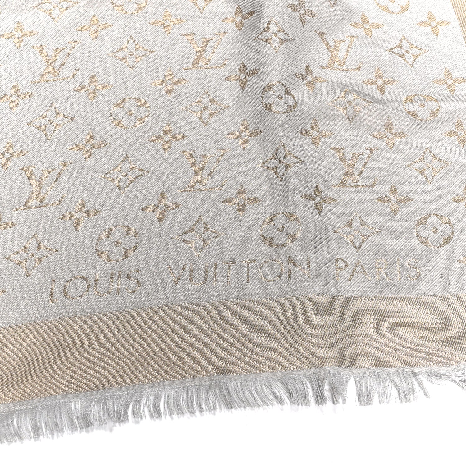 Louis Vuitton Silk Lurex Wool Monogram Shine Shawl Greige 2 of 5