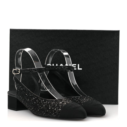 Chanel Glitter Grosgrain Cap Toe CC Ankle Wrap Pumps 38 Black 11 of 11