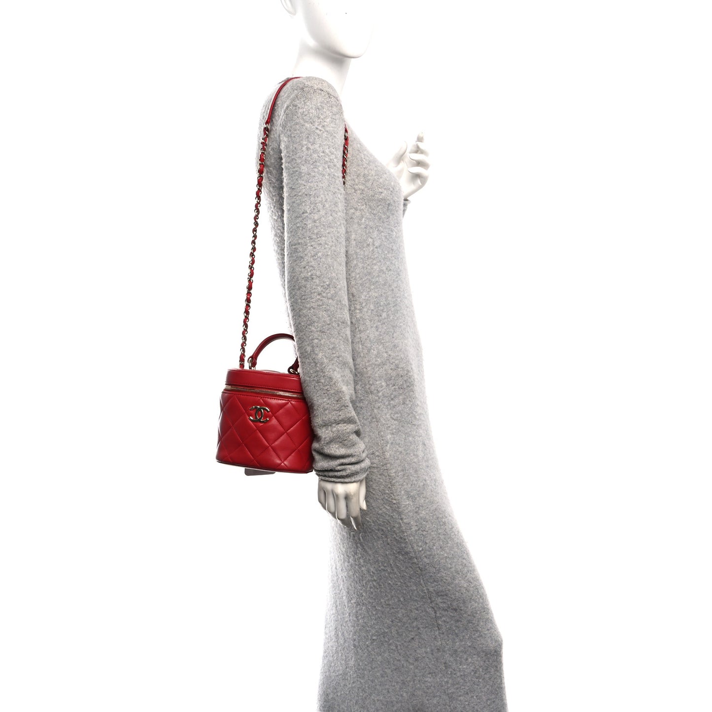 Lambskin Quilted Trendy Vanity Case Red