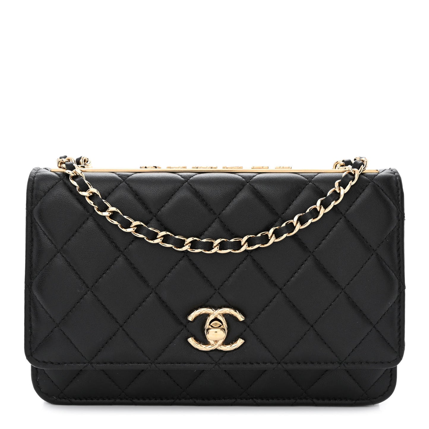 Lambskin Quilted Trendy CC Wallet On Chain WOC Black