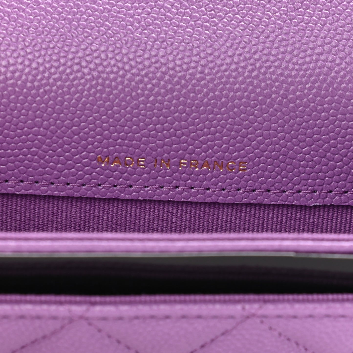 Caviar Quilted Flap Card Holder Wallet Purple