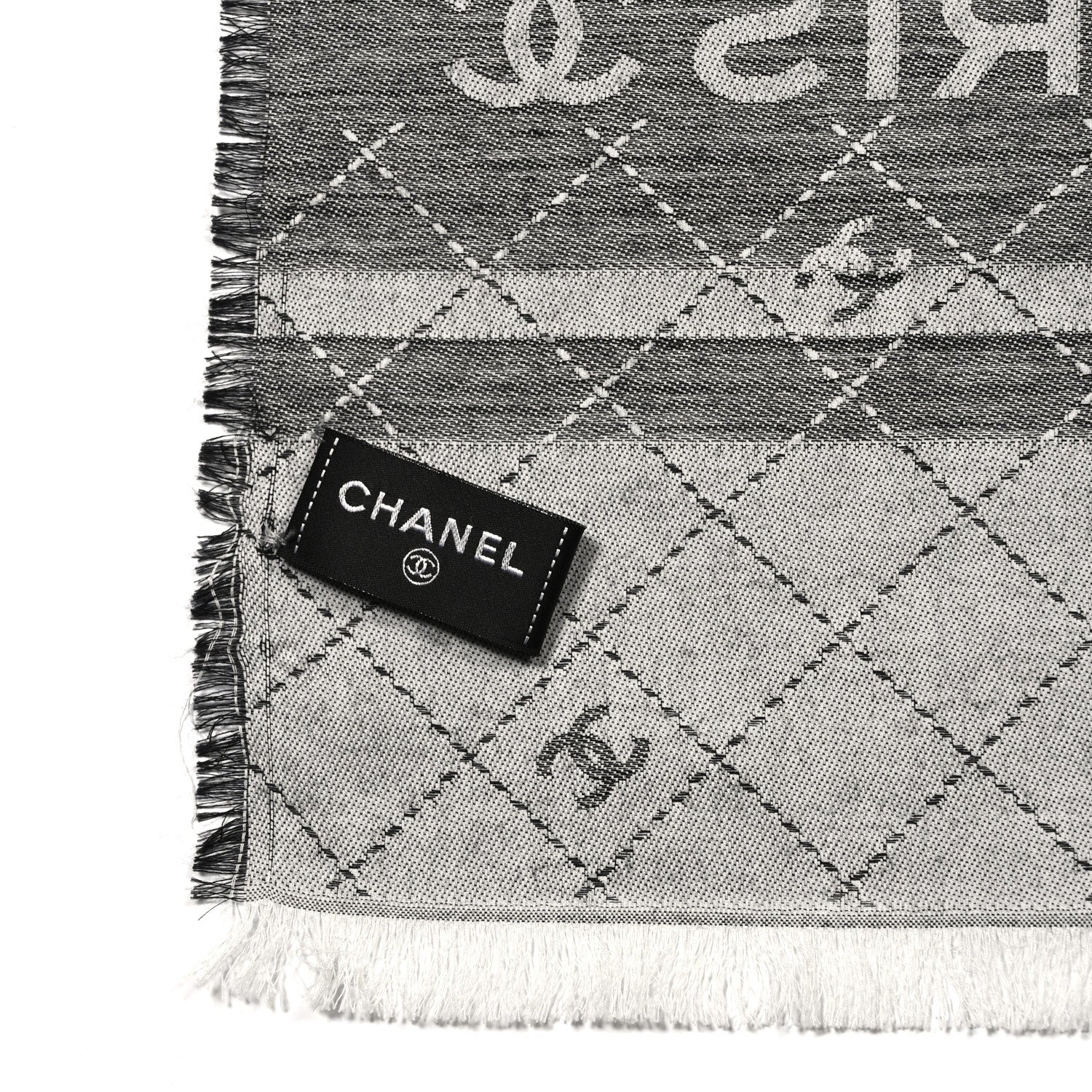 Chanel Cashmere Silk Quilted CC Logo Scarf Black 3 of 5