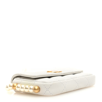 Chanel Calfskin Quilted About Pearls Card Holder Flap With Chain White 4 of 10