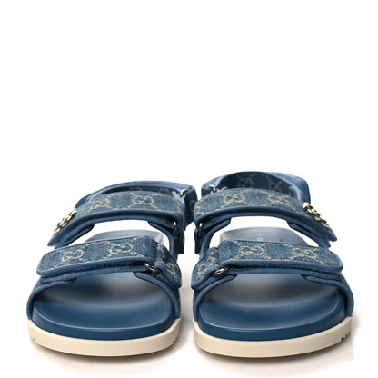 Gucci Monogram Denim Double G Womens Dad Sandals 39 Light Blue 2 of 9