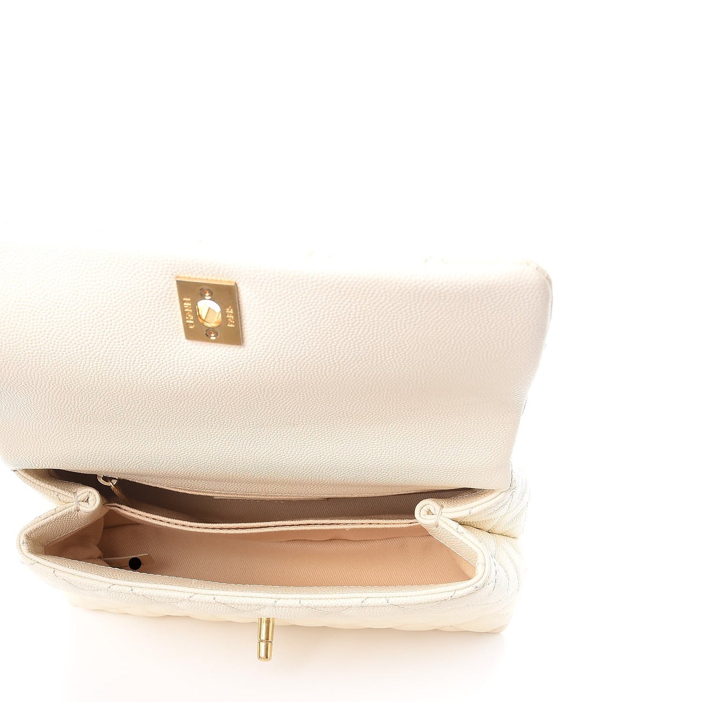 Caviar Quilted Mini Coco Handle Flap Light Beige