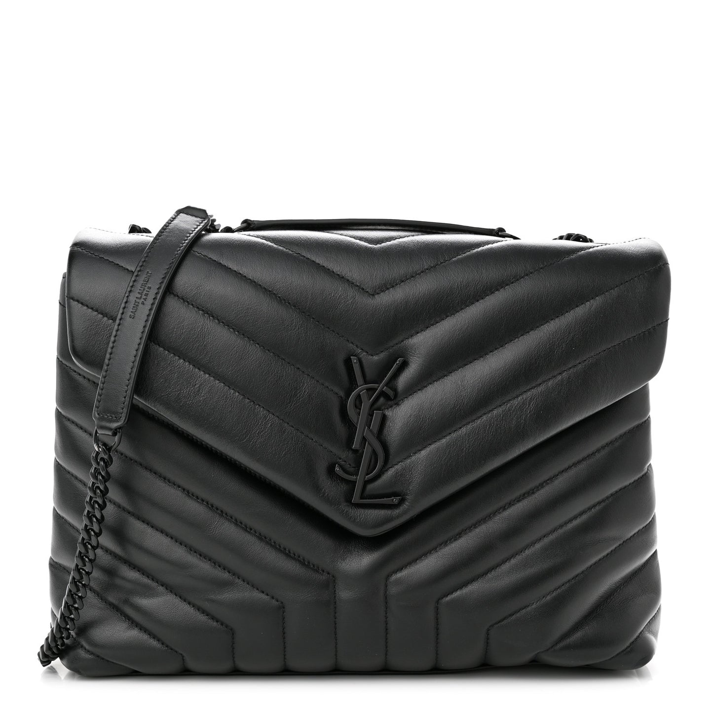 Calfskin Y Quilted Monogram Monochrome Medium Loulou Chain Satchel Black