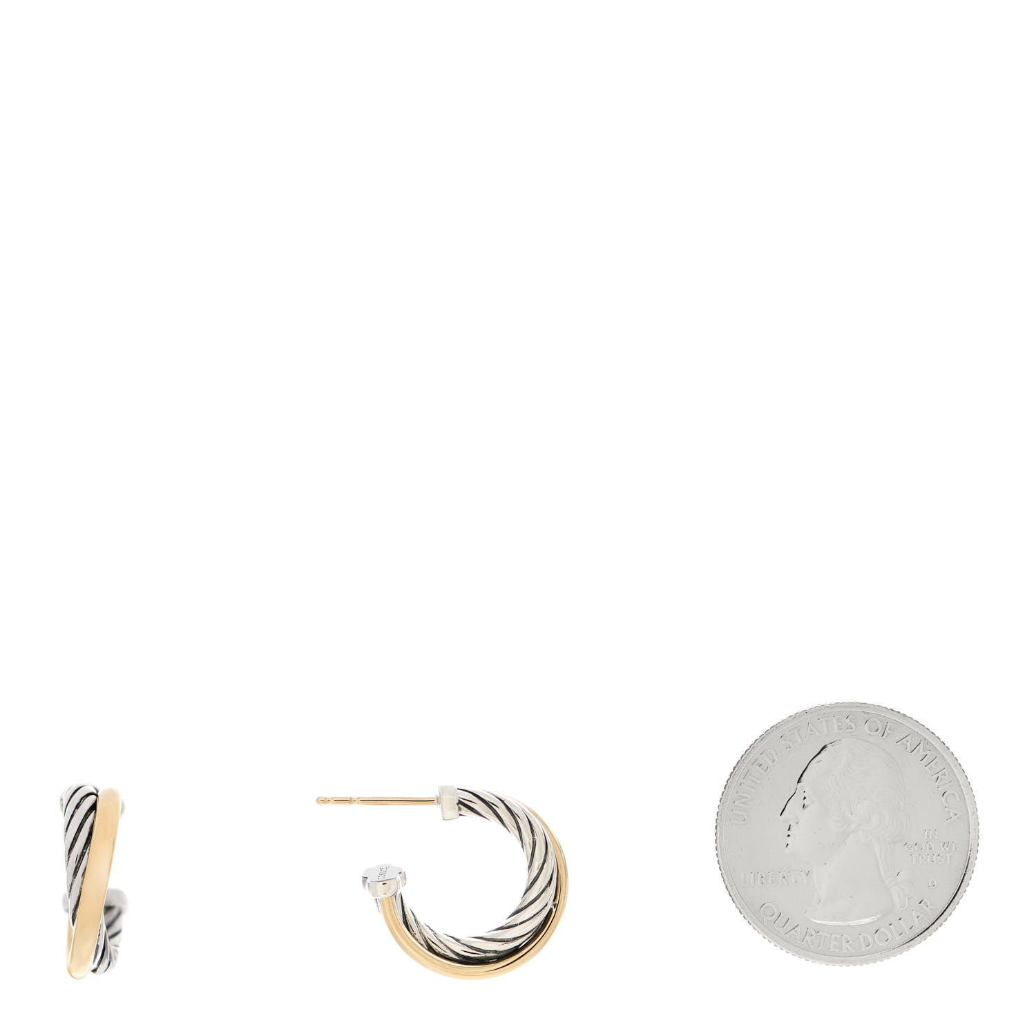 David Yurman Sterling Silver 18K Yellow Gold 17mm Crossover Cable Hoop Earrings 2 of 5