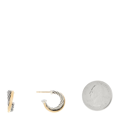 David Yurman Sterling Silver 18K Yellow Gold 17mm Crossover Cable Hoop Earrings 2 of 5