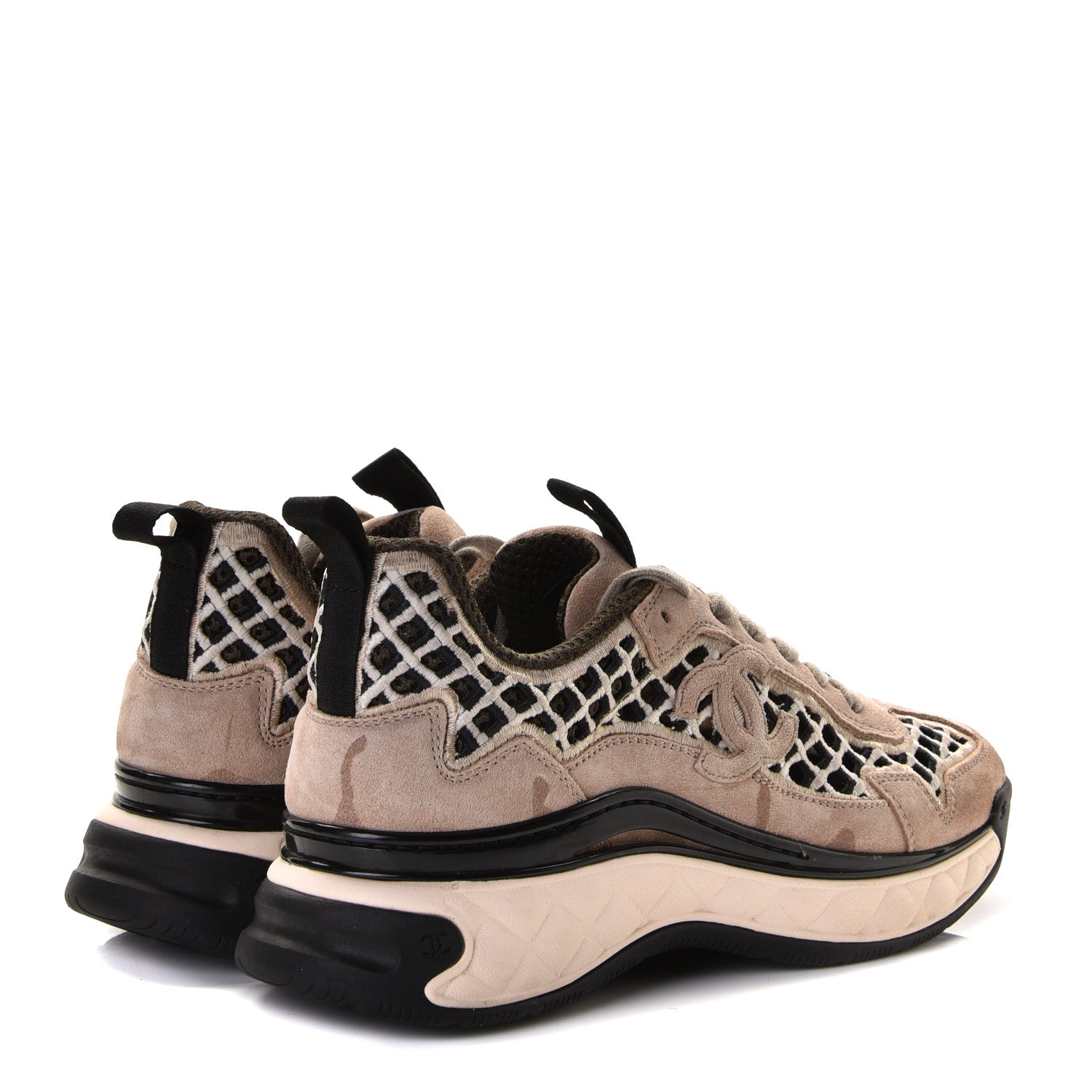 Chanel Suede Calfskin Embroidered CC Sneakers 36.5 Beige Black 3 of 13