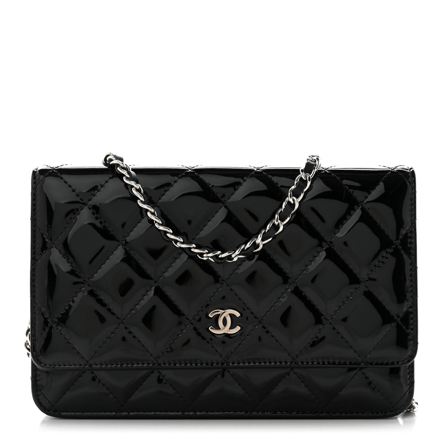 Patent Quilted Wallet On Chain WOC Black