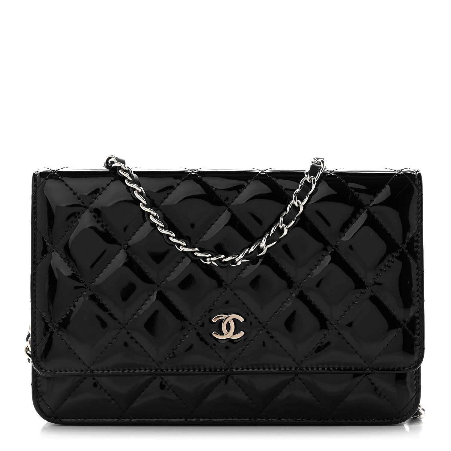 Chanel Patent Quilted Wallet On Chain WOC Black 1 of 11