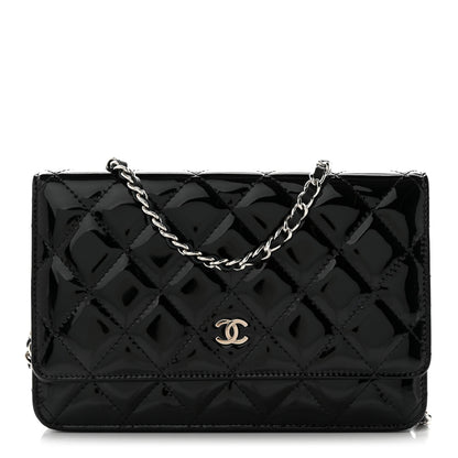 Chanel Patent Quilted Wallet On Chain WOC Black 1 of 11