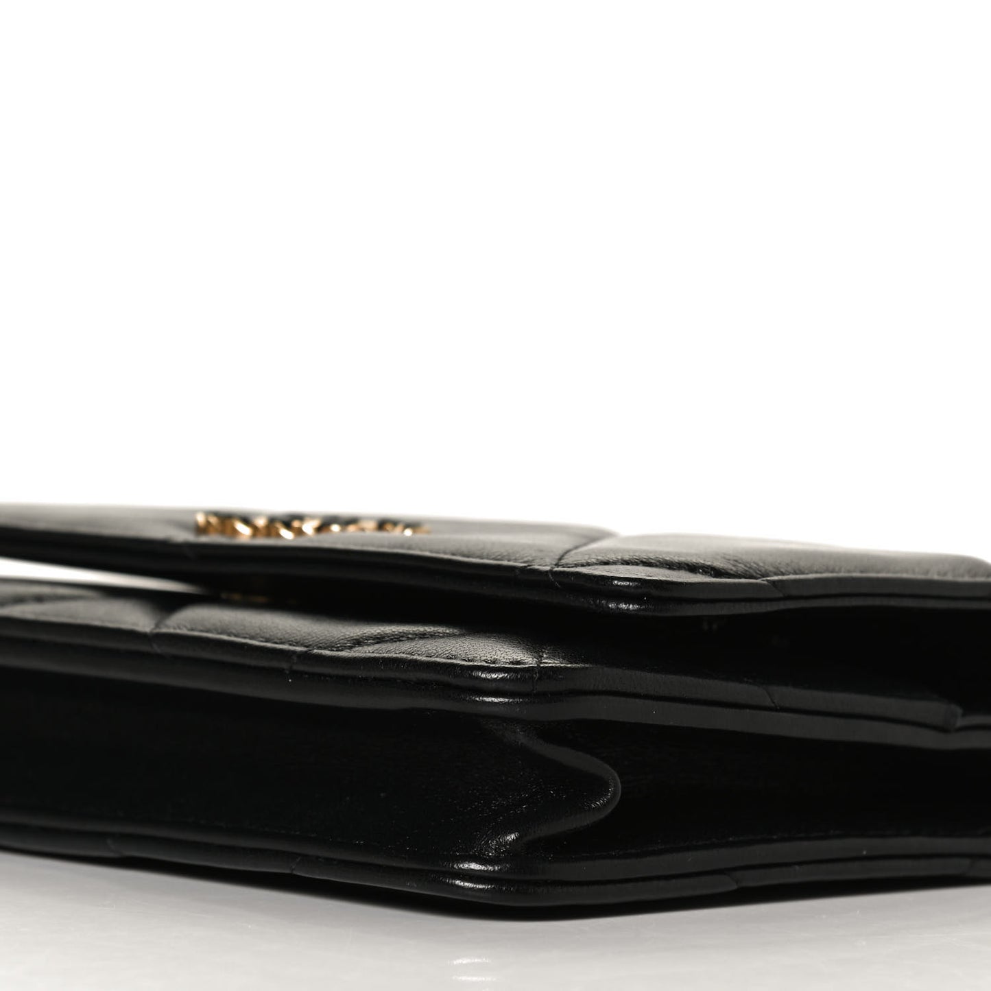 Shiny Goatskin Quilted Chanel 19 Wallet On Chain WOC Black