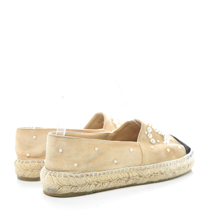 Chanel Suede Pearl CC Espadrilles 38 Beige Black 4 of 20