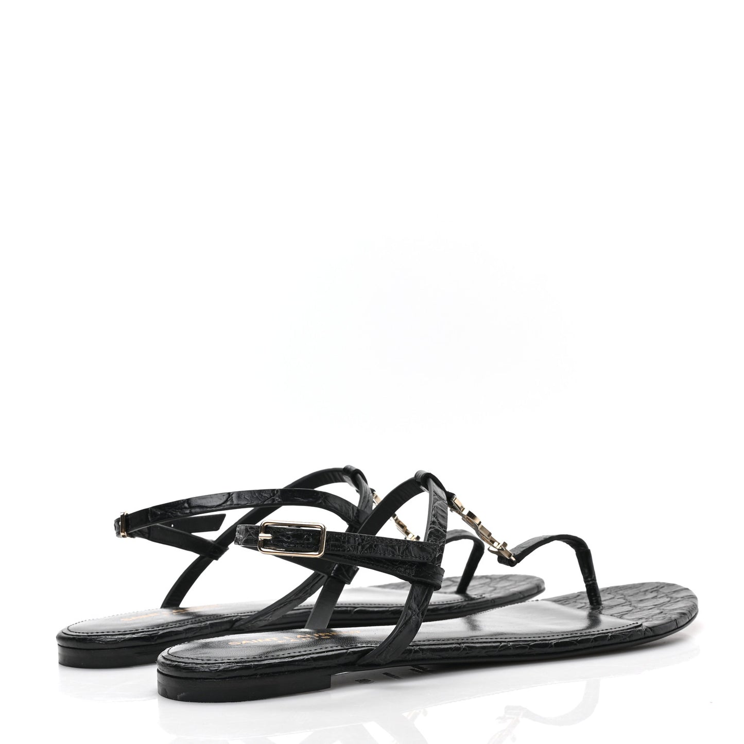 Calfskin Crocodile Embossed Cassandra Monogram Sandals 40.5 Black