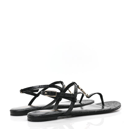 Saint Laurent Calfskin Crocodile Embossed Cassandra Monogram Sandals 40.5 Black 4 of 8
