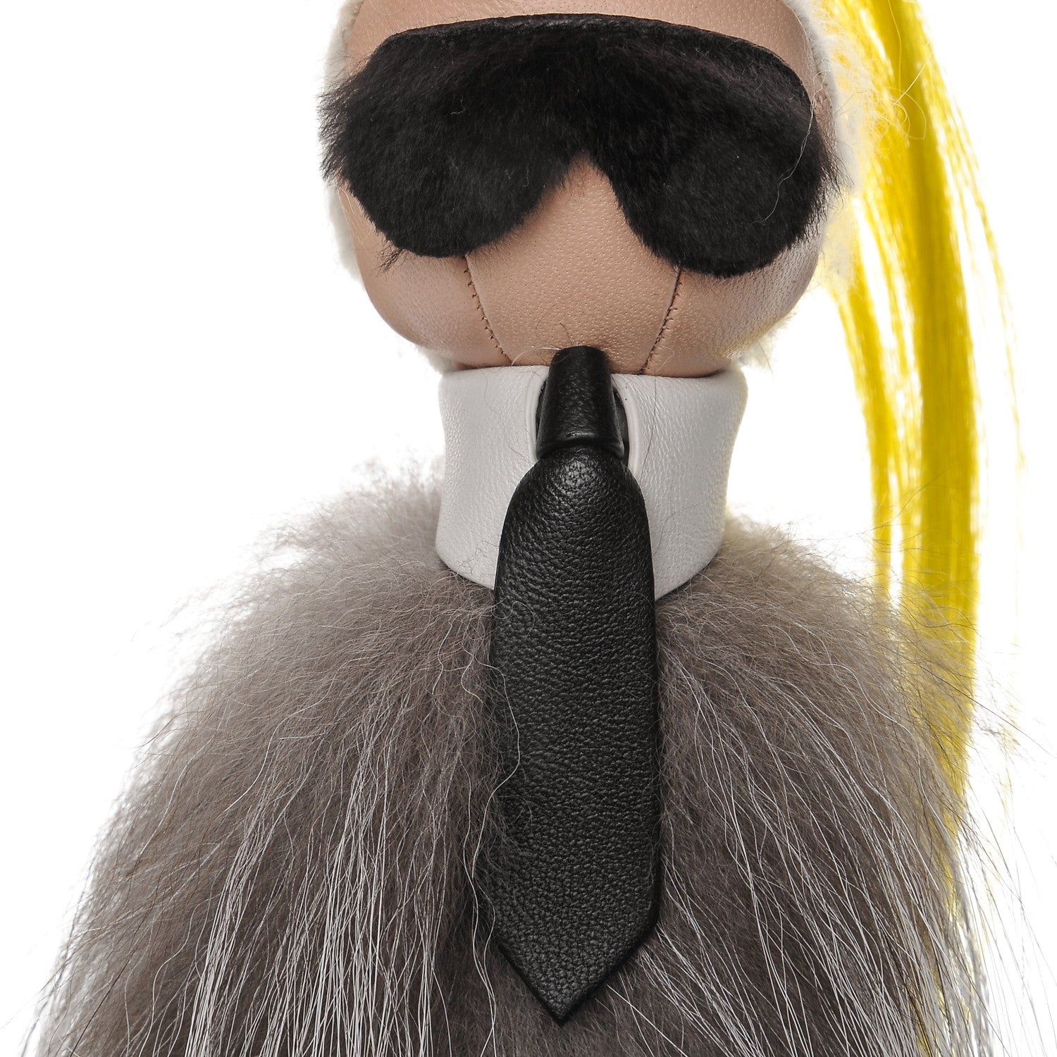 Fendi Fox Mink Goat Fur Mini Karlito Bag Charm White Black Flamingo 3 of 6