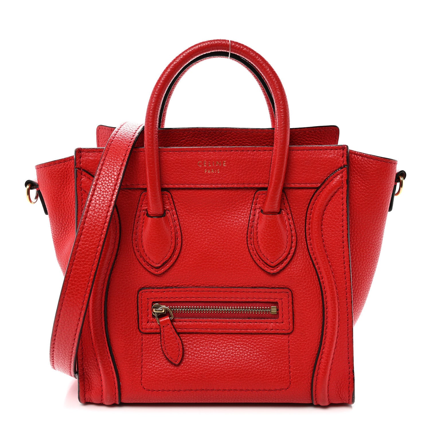Celine Drummed Calfskin Nano Luggage Vermillion 1 of 10