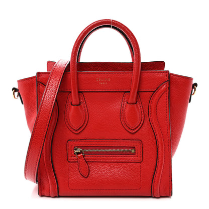 Celine Drummed Calfskin Nano Luggage Vermillion 1 of 10