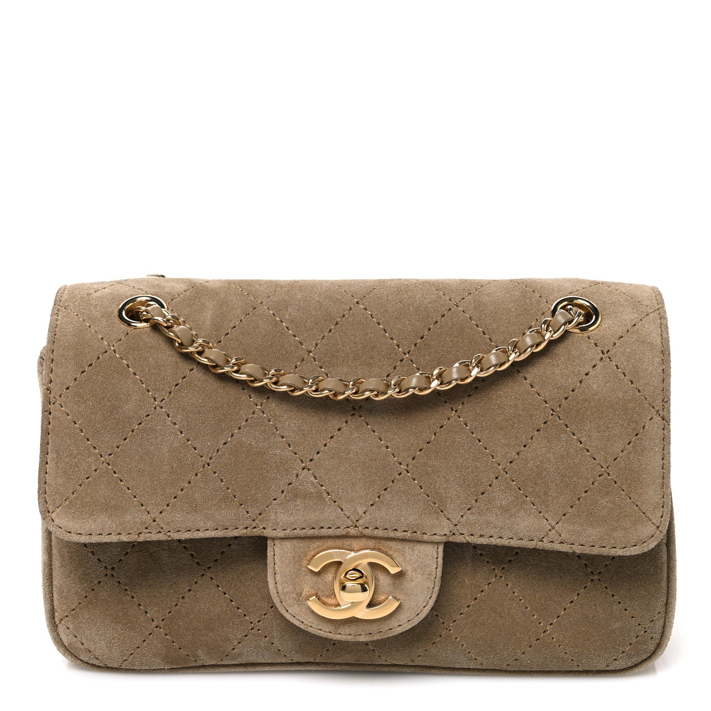 Suede Calfskin Mini Souplissimo Flap  Dark Beige