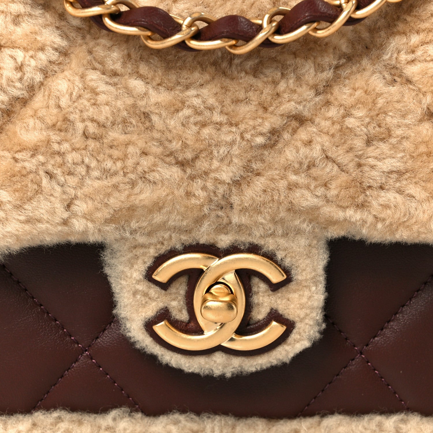 Chanel Shearling Lambskin Quilted Furry Coco Flap Dark Brown Beige 9 of 12