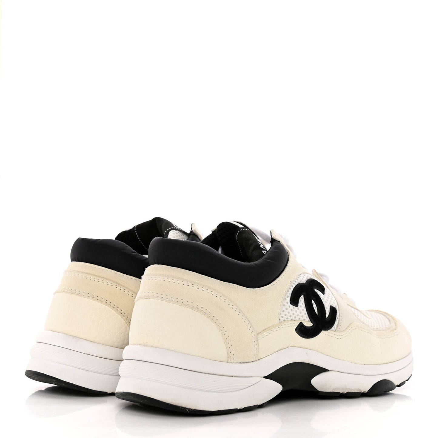 Mesh Suede Calfskin Grained Calfskin Womens CC Sneakers 39.5 White Black