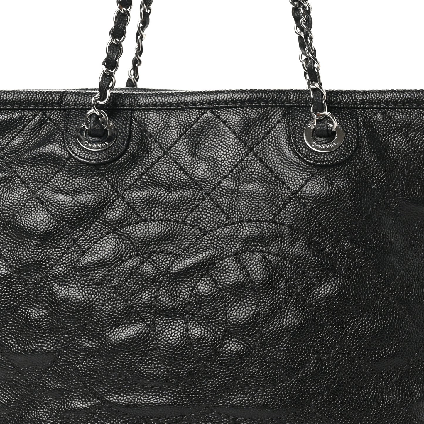 Grained Calfskin Quilted Small Daily Shopping Tote Black