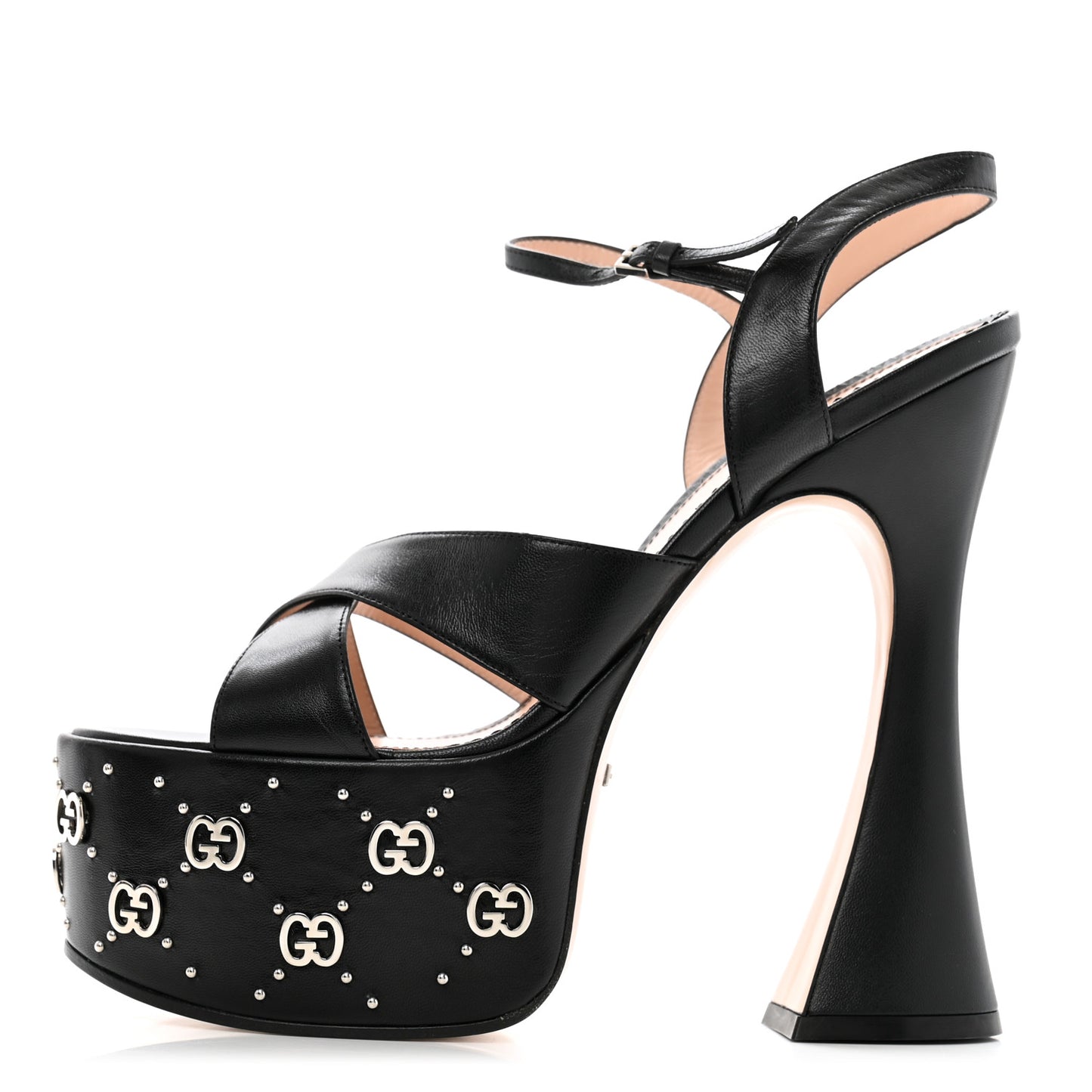 Malaga Kid Interlocking G Studs 155mm Platform Sandals 39 Perfect Black