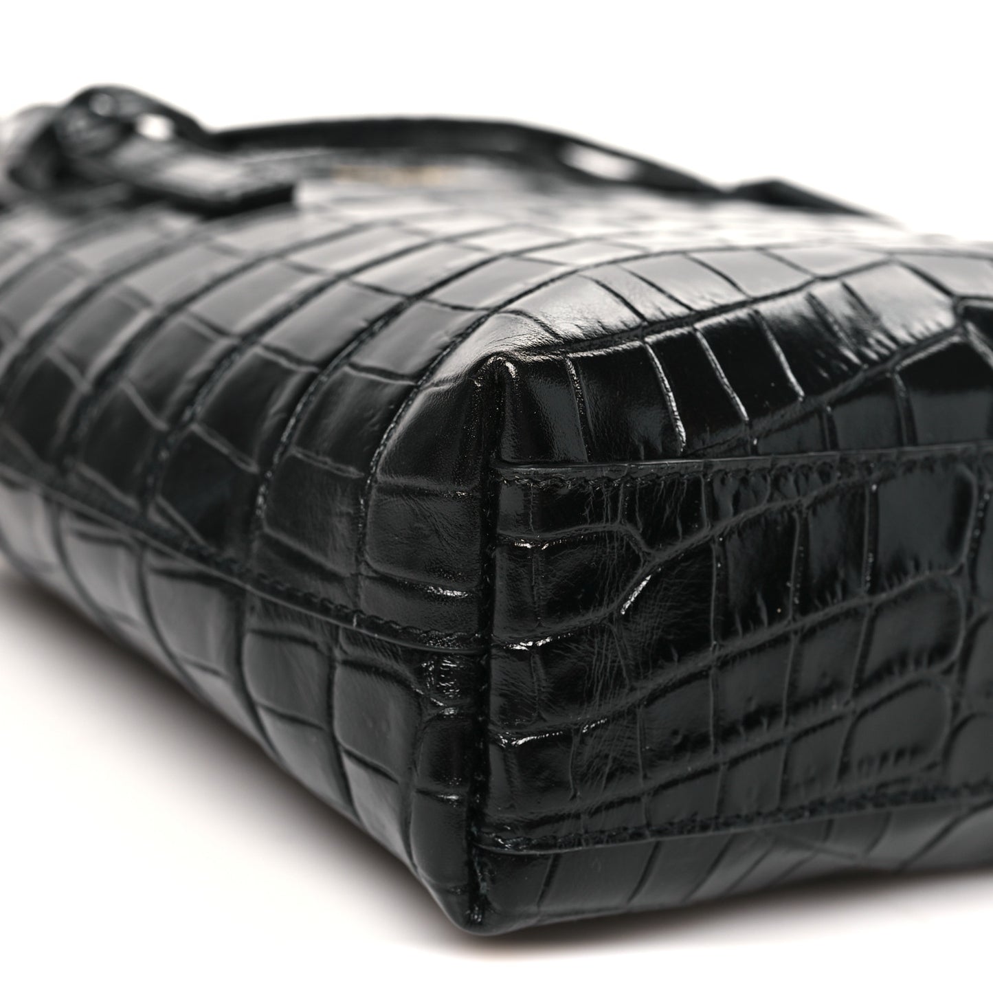 Calfskin Crocodile Embossed Paris Mini Toy Shopper Tote Black